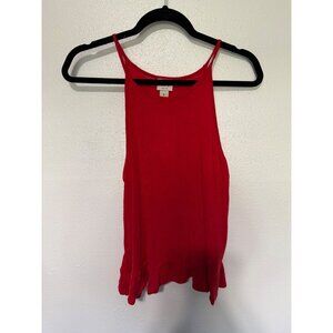Mossimo Tank Colorful Red Ribbed Spaghetti Ruffle Bottom Womans M